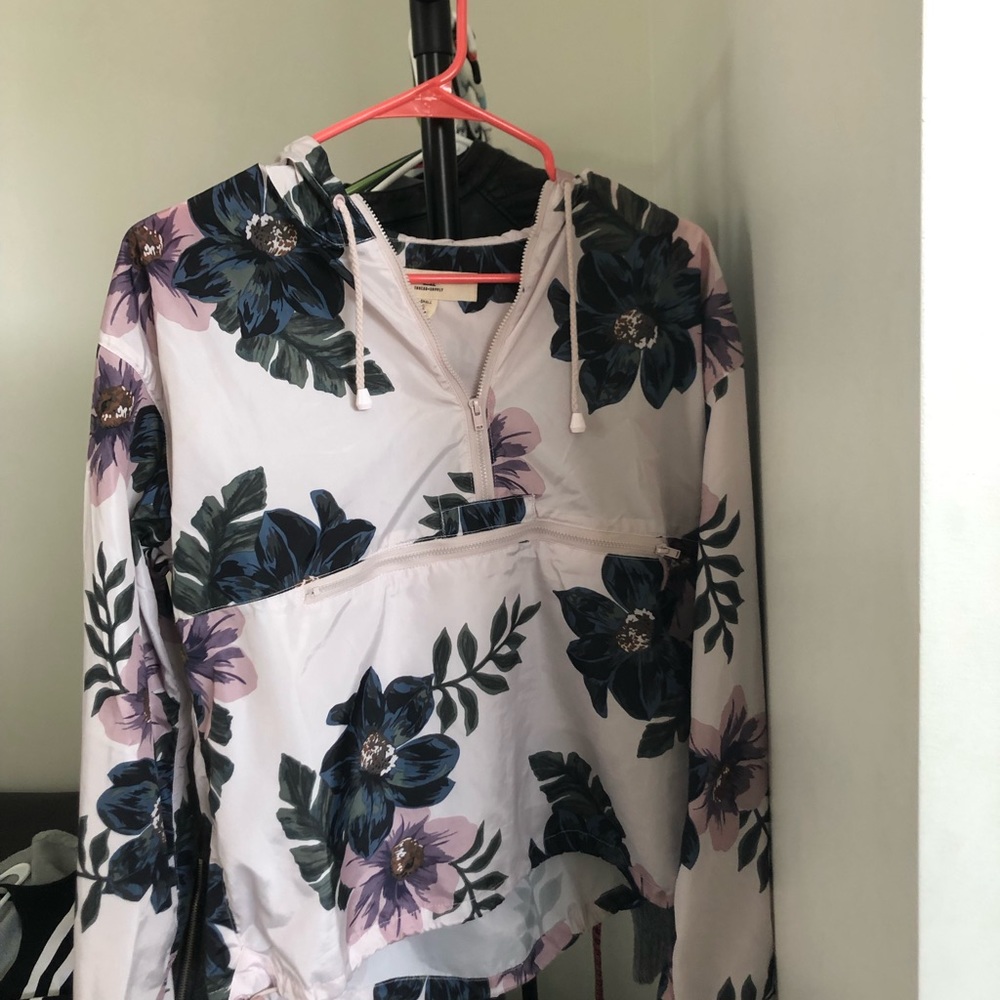 Floral pull over quarter zip rain jacket